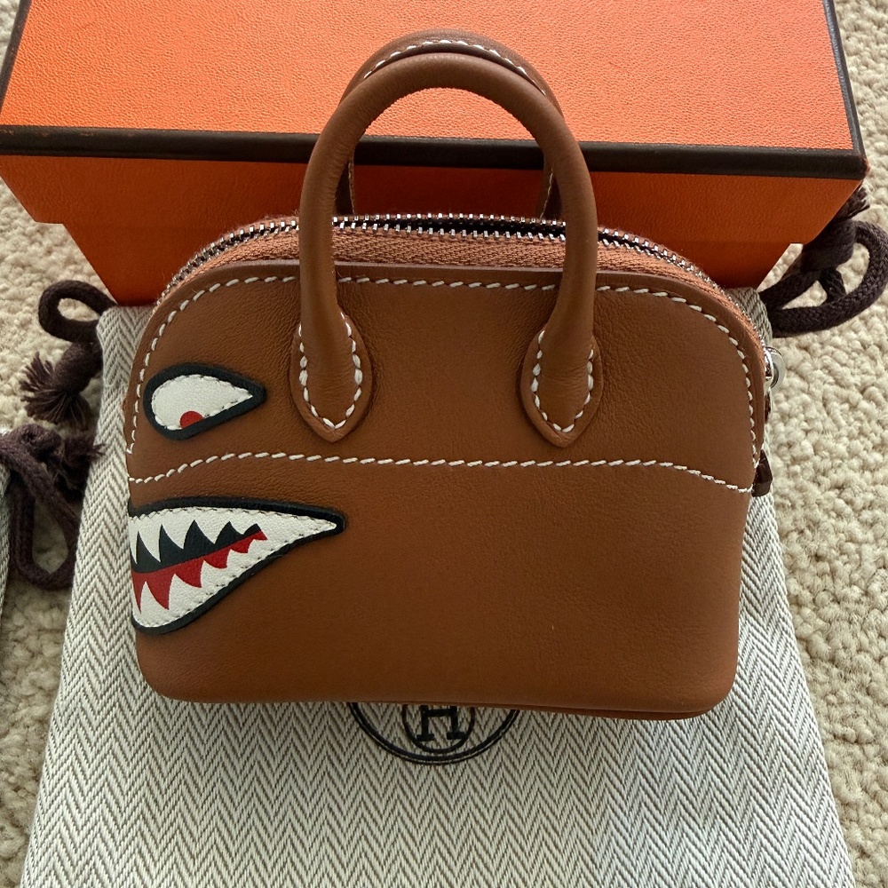 Hermès Mini Bolide Shark Bag Charm Black and White Swift Palladium Hardware  NIB - Picture 2 of 16